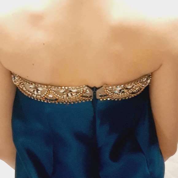 Panoply Navy strapless full skirt gown w/train sequin rhinestone beads 0 - Picture 5 of 16